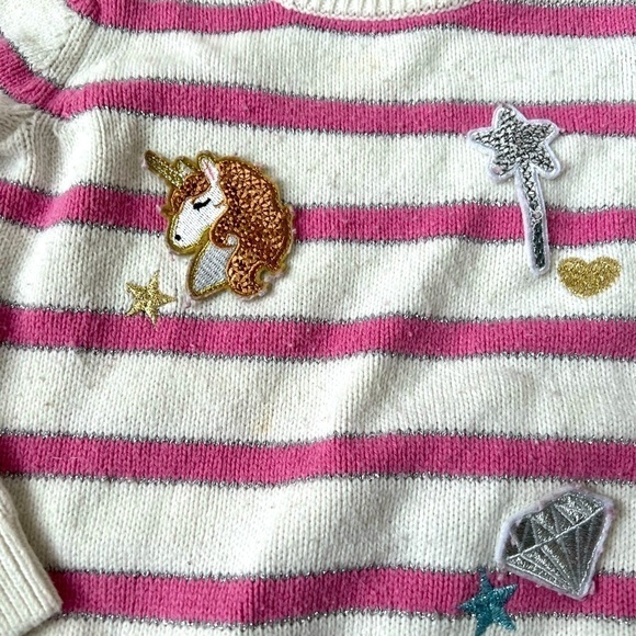 The Children’s Place Girls 2T Striped Sparkle Unicorn Sweater - Picture 2 of 5